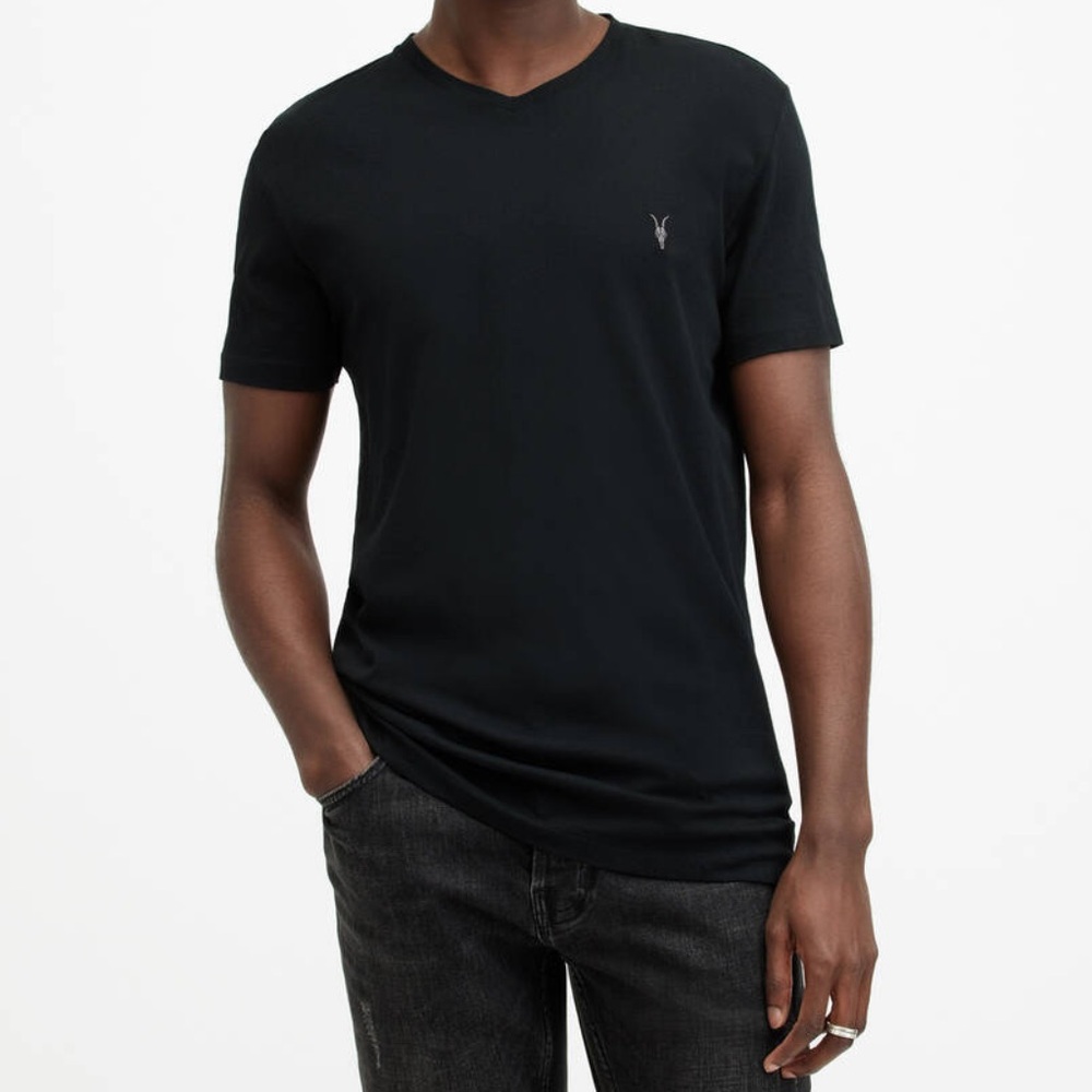 ALL SAINTS V-Neck Slim Fit Ramskull Tee